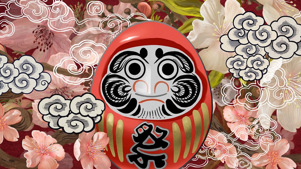 Japanese Daruma doll HD wallpaper, vintage traditional background, editable design