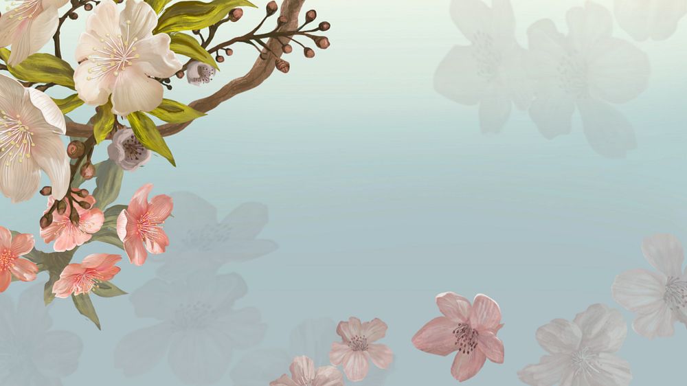 Japanese sakura aesthetic desktop wallpaper, traditional flower border background, editable design