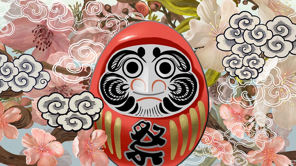 Japanese Daruma doll HD wallpaper, vintage traditional background, editable design