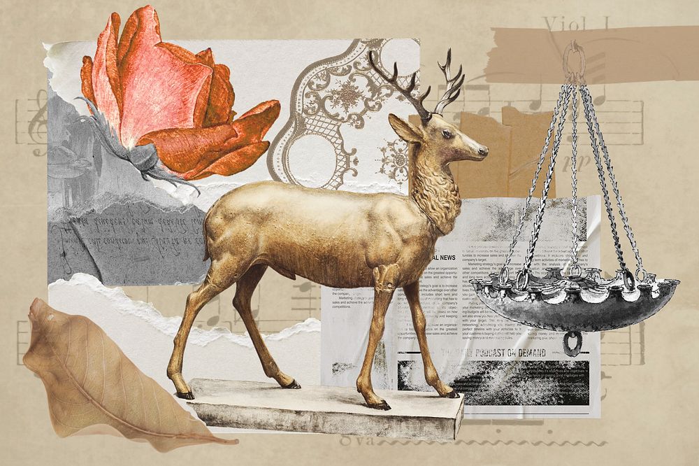 Wildlife aesthetic background, vintage collage, editable design