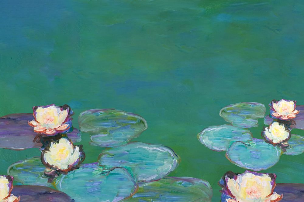 Monet's water lilies blue background, editable design. Famous artwork remixed by rawpixel.