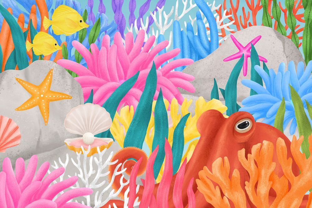 Coral reef pattern background, customizable aesthetic illustration remix