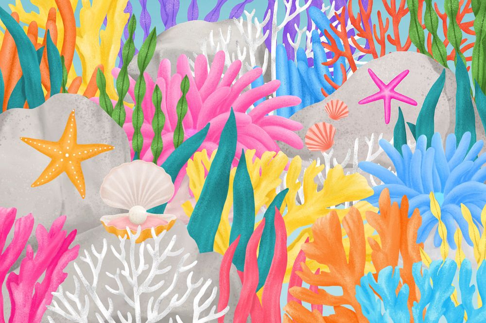 Coral reef pattern background, customizable aesthetic illustration remix