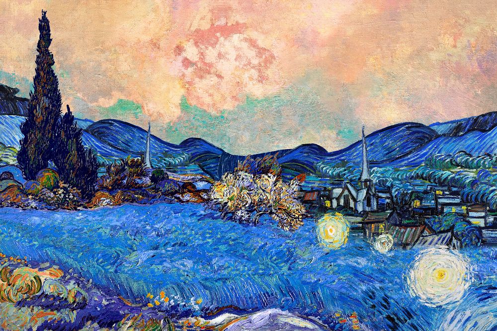 Van Gogh's landscape background, art remix. Remixed by rawpixel.