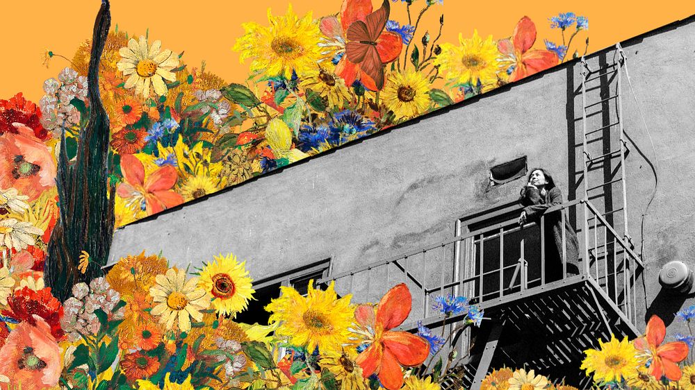 Sunflower building desktop wallpaper. Remixed by rawpixel.