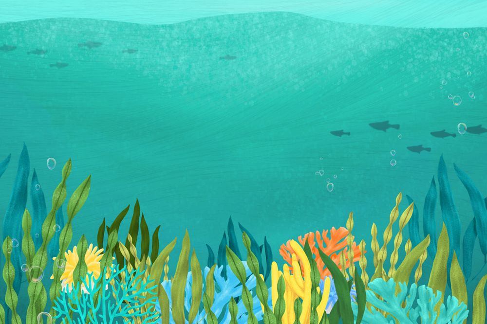 Green under ocean background, editable illustration border