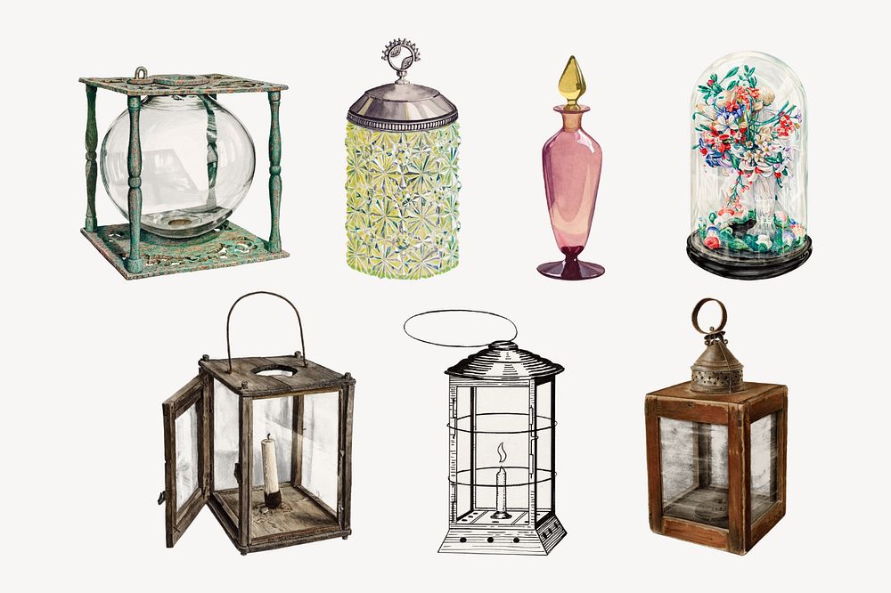 Victorian lantern, editable vintage design set, remixed by rawpixel