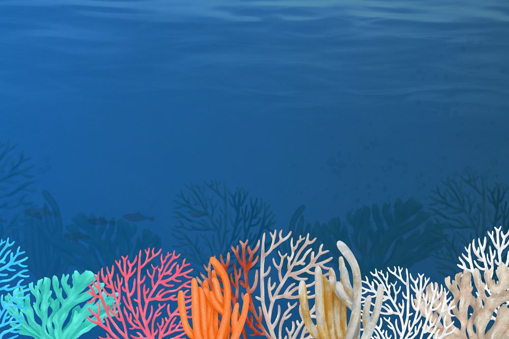 Coral reef, blue background, editable illustration border