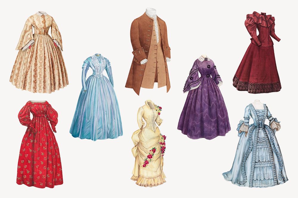 Editable Victorian dress, vintage fashion set, remixed by rawpixel