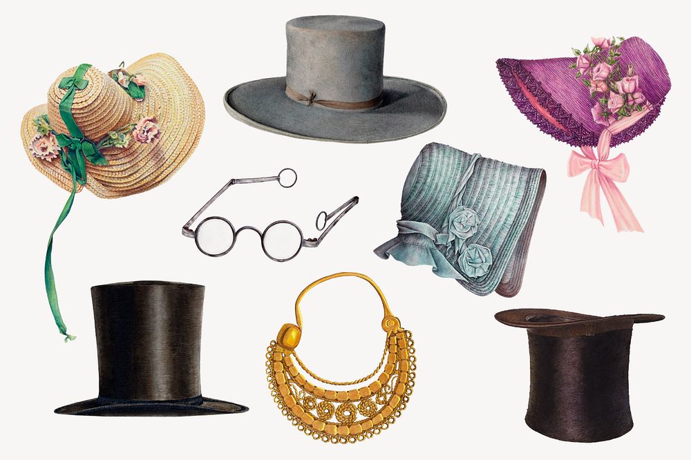 Editable Victorian accessory, vintage fashion set, remixed by rawpixel