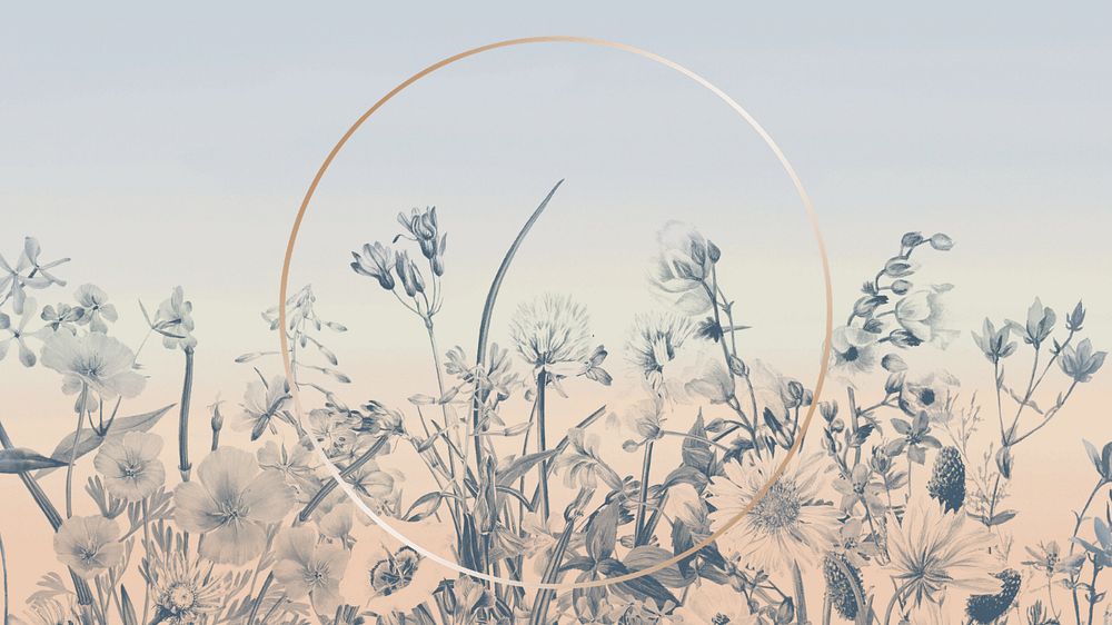 Aesthetic Winter flower computer wallpaper, editable gold frame illustration design