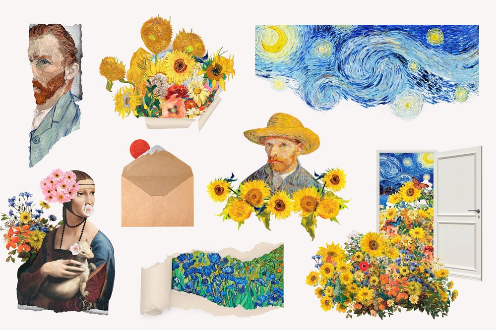 Vintage painting collage element set. Remixed by rawpixel.