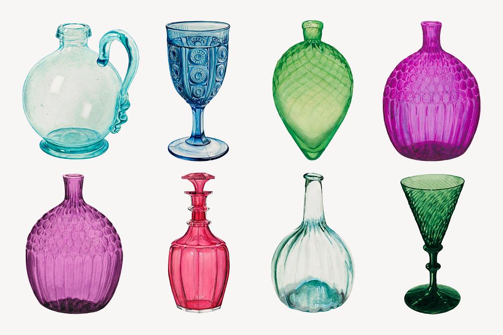 Editable Victorian glassware design set, remixed by rawpixel