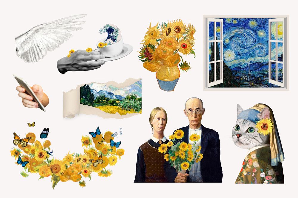 Vintage artwork collage element set. Remixed by rawpixel.