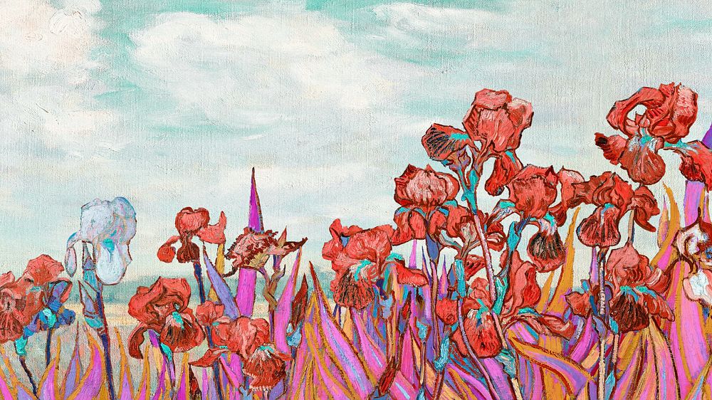 Van Gogh's Irises desktop wallpaper. Remixed by rawpixel.