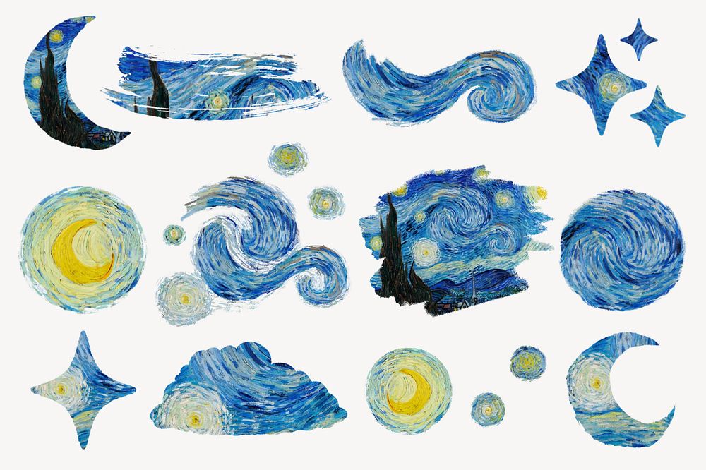 Van Gogh's Starry Night, editable clipart set, remixed by rawpixel