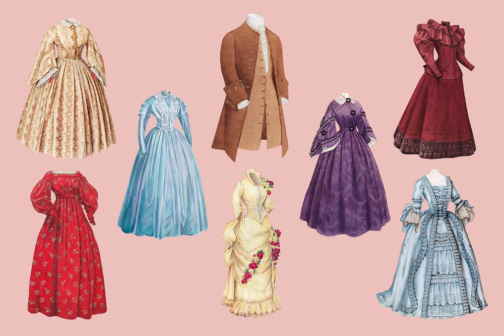 Victorian dress, editable vintage fashion set, remixed by rawpixel