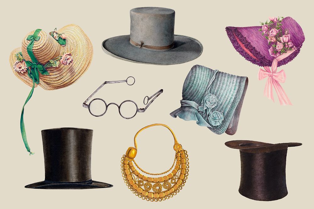 Vintage fashion, editable Victorian accessory set, remixed by rawpixel