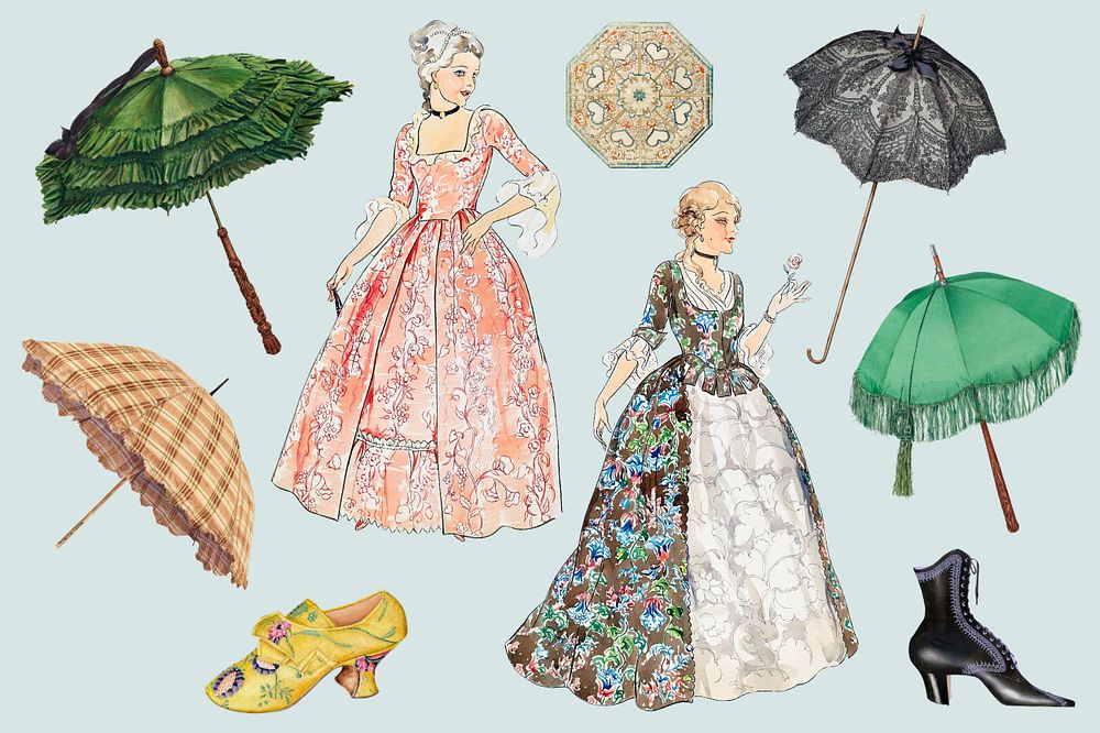 Editable vintage women's Victorian fashion set, remixed by rawpixel