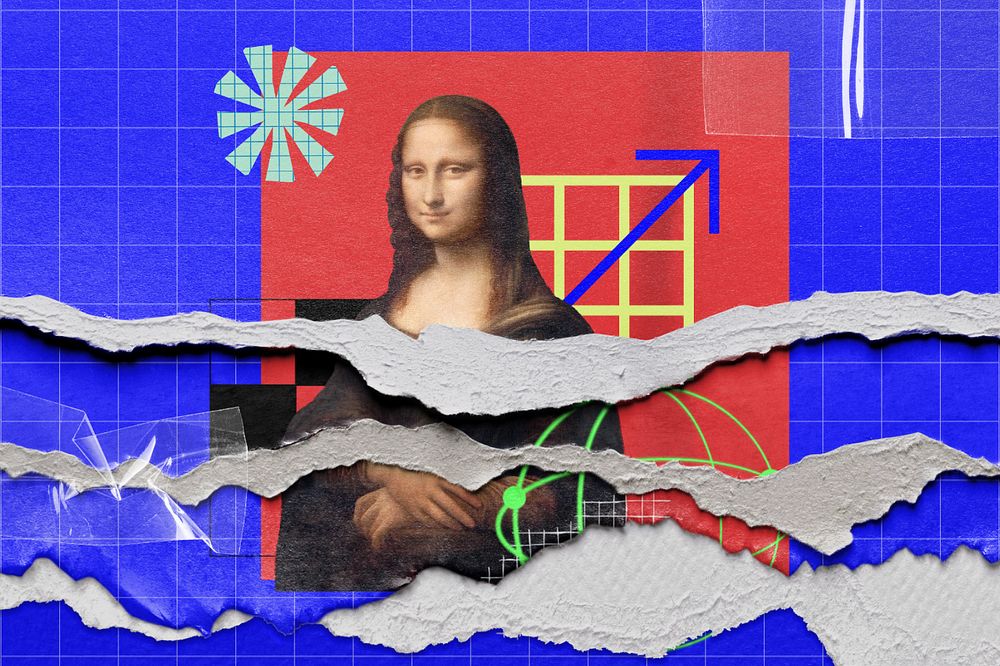 Mona Lisa ripped paper background, customizable design. Artwork by Leonardo da Vinci, remixed by rawpixel.