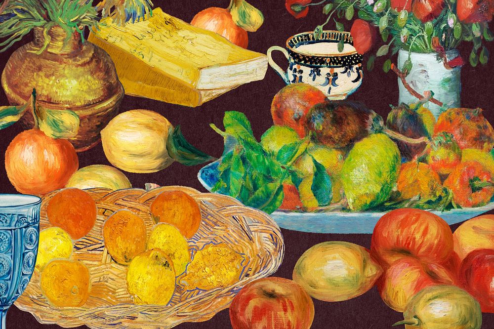 Van Gogh's fruit background, editable famous painting collage design, remixed by rawpixel