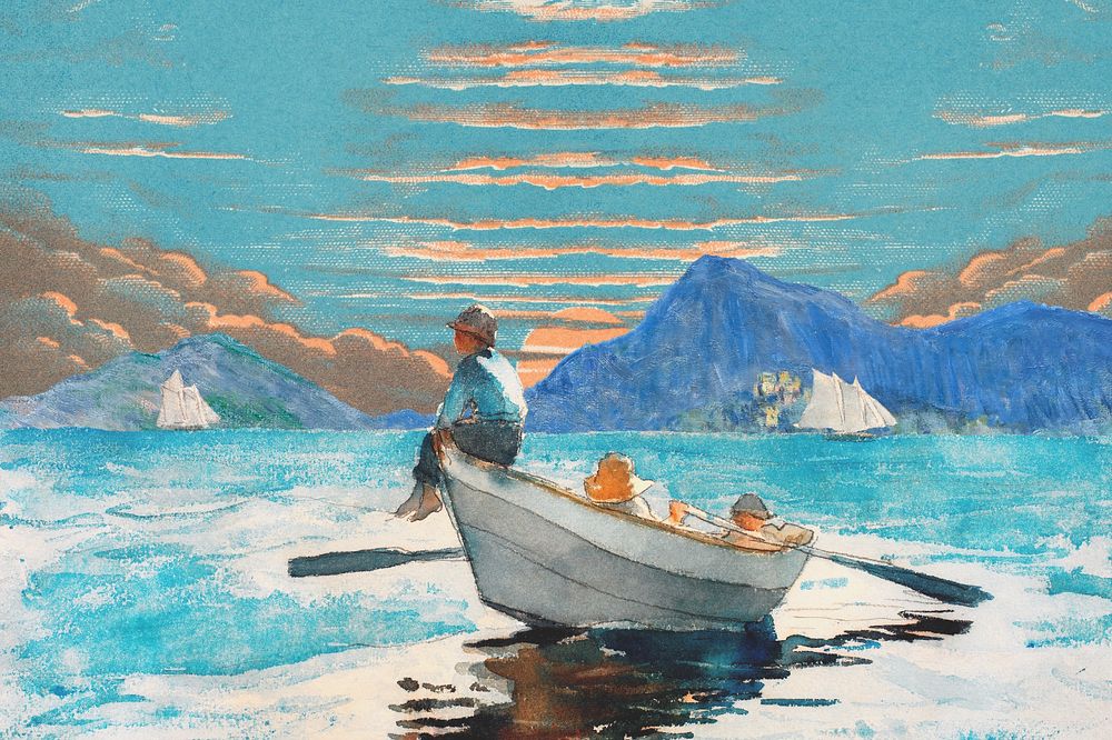 Editable famous painting, Winslow Homer's Boys in a Dory artwork, remixed by rawpixel