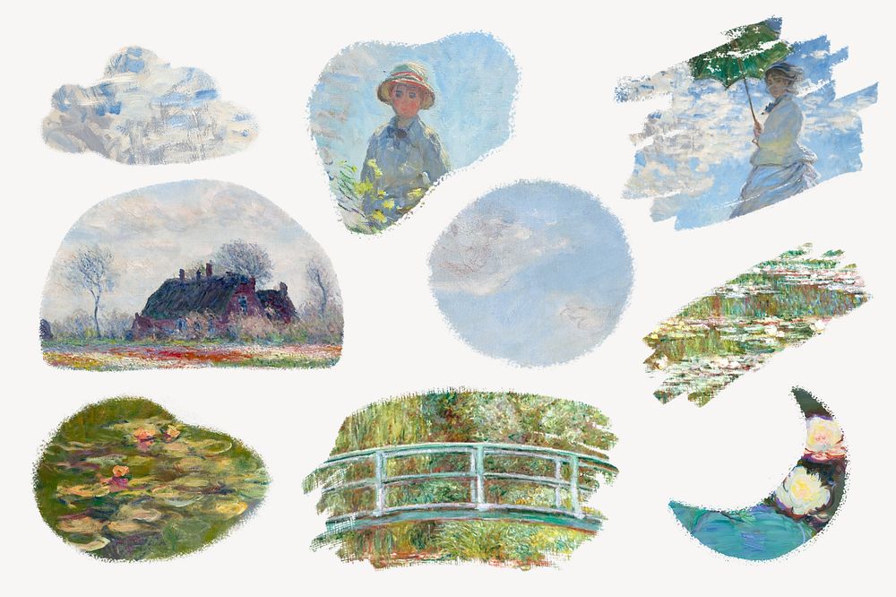 Editable Claude Monet's famous painting badge design set, remixed by rawpixel