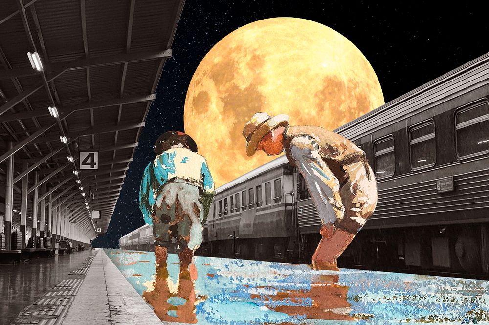 Surreal train station background, art remix. Remixed by rawpixel.