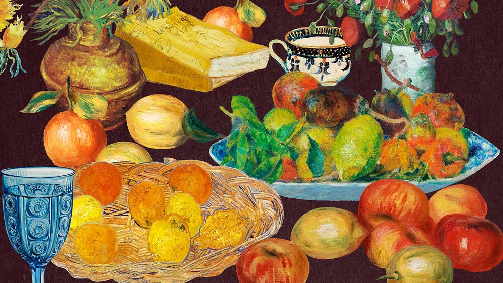 Van Gogh's fruits desktop wallpaper, editable famous painting collage design, remixed by rawpixel