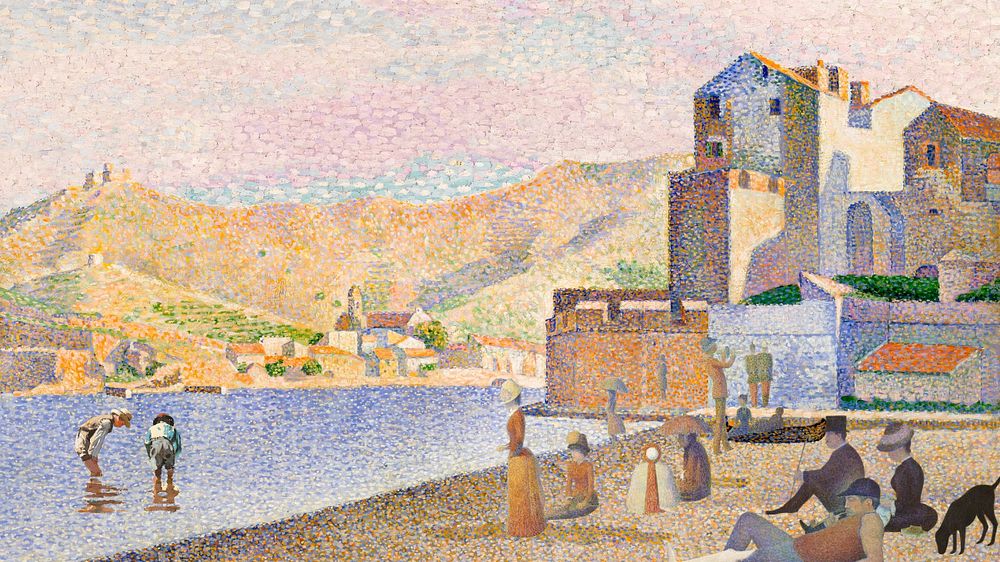 Beach town desktop wallpaper, editable design. Famous artwork by Paul Signac, remixed by rawpixel.