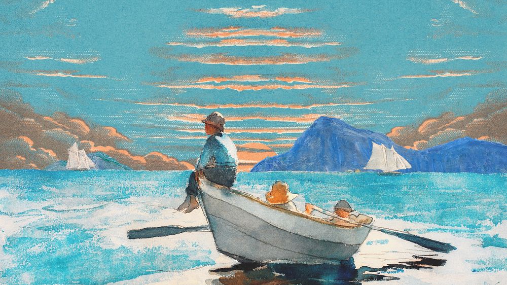 Editable famous painting, Winslow Homer's Boys in a Dory artwork, remixed by rawpixel