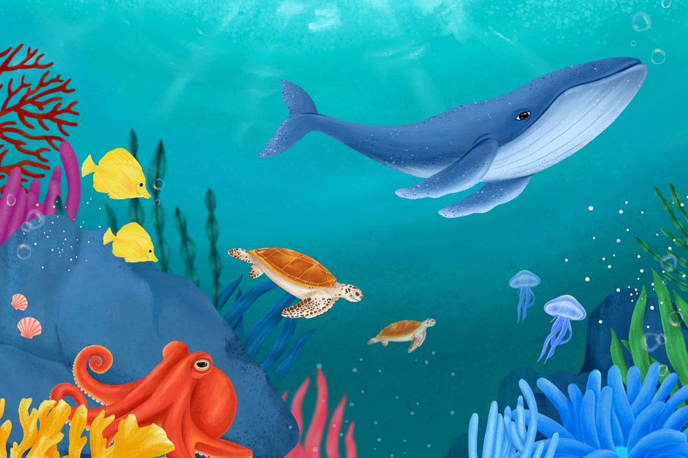 Underwater sea world background, customizable aesthetic illustration remix