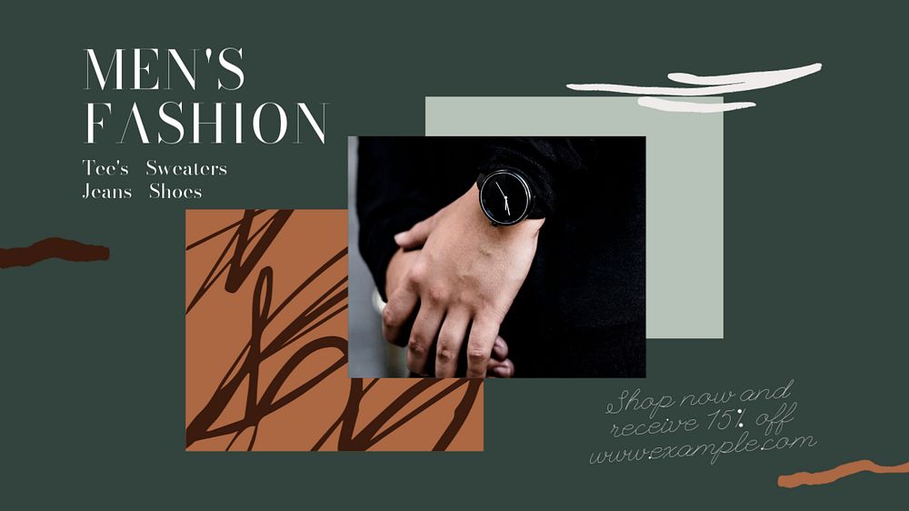 Men's fashion blog banner template, editable text & design