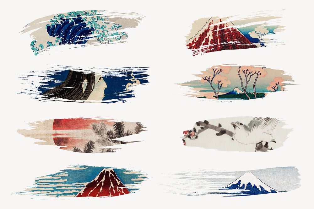 Editable brush stroke, famous painting design set, remixed by rawpixel