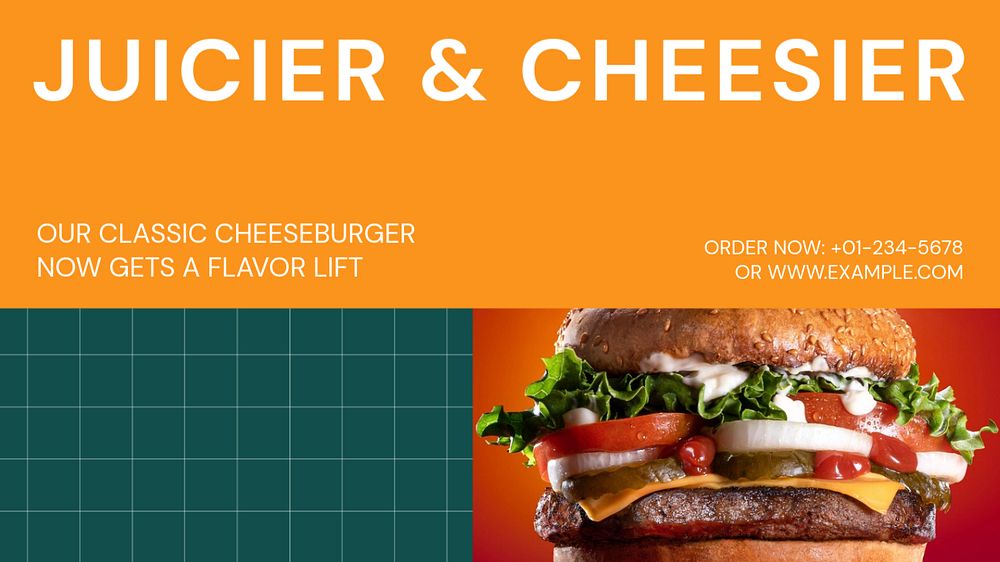 Cheeseburger shop blog banner template, editable text