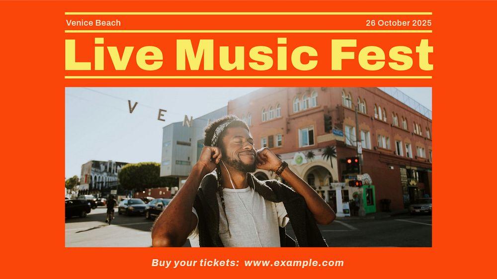 Music festival blog banner template, editable text