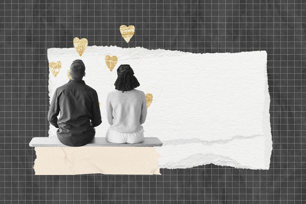 Couple aesthetic ripped paper, man and woman sitting collage art, editable design