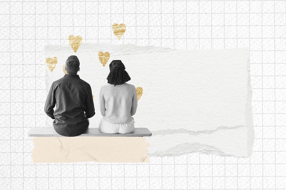 Couple aesthetic ripped paper, man and woman sitting collage art, editable design