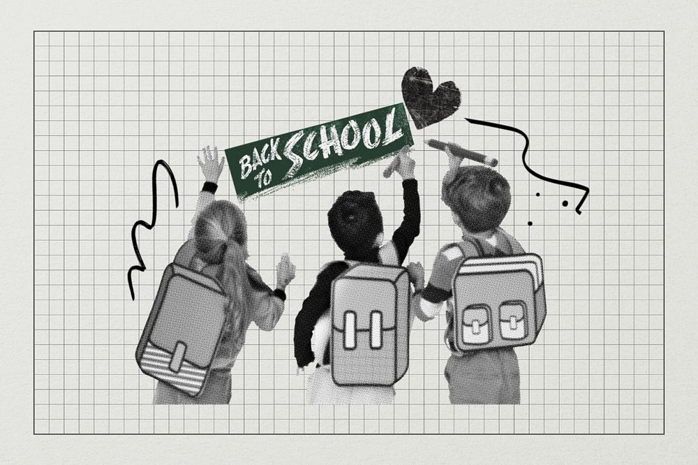 Back to school, young students drawing, editable design