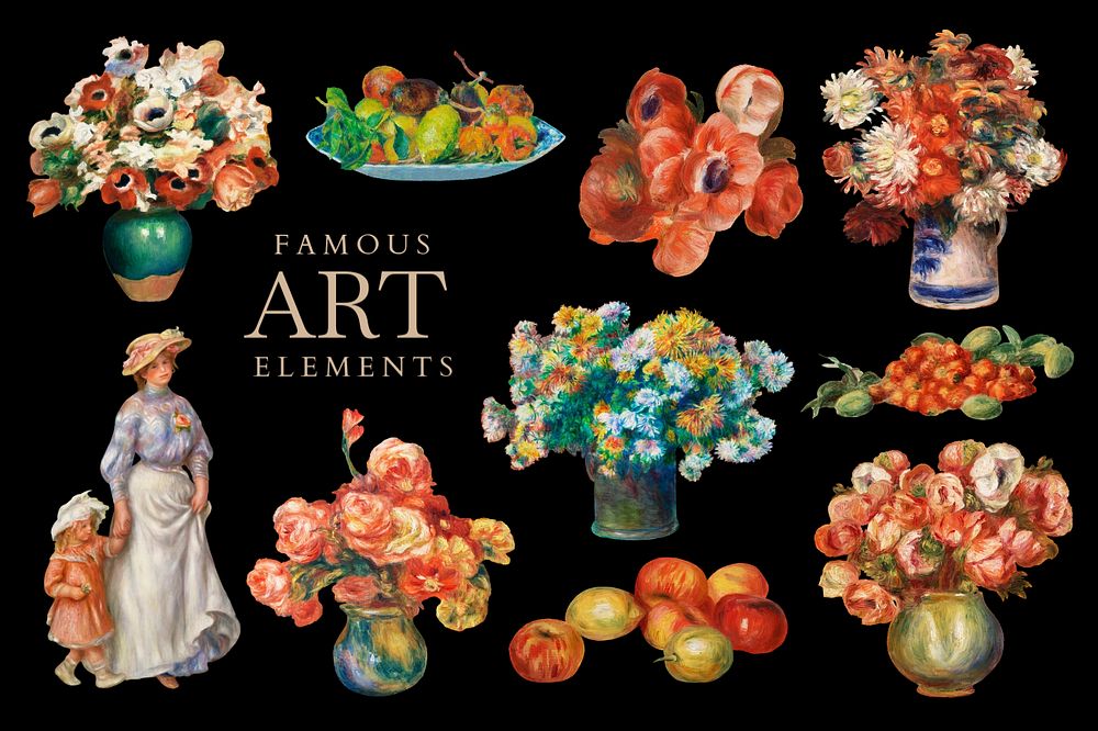 Famous flower painting, editable design set, remixed by rawpixel