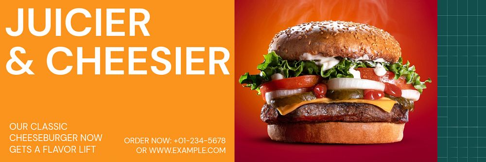 Cheeseburger shop Twitter header template, customizable design