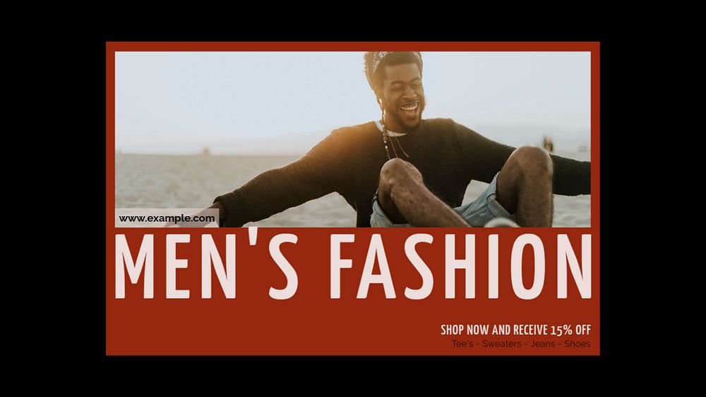 Men's fashion blog banner template, editable text