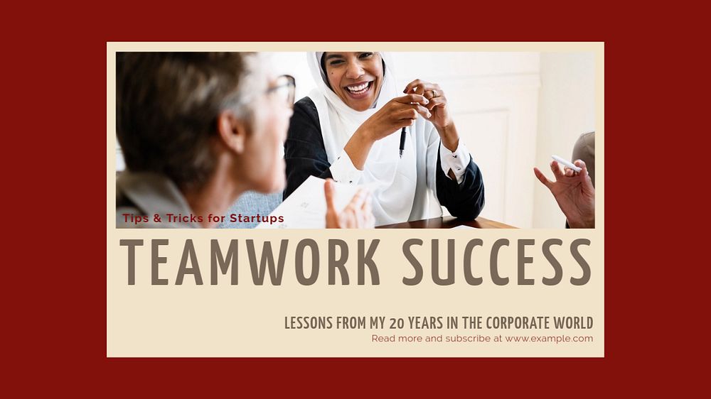 Teamwork success blog banner template, editable text