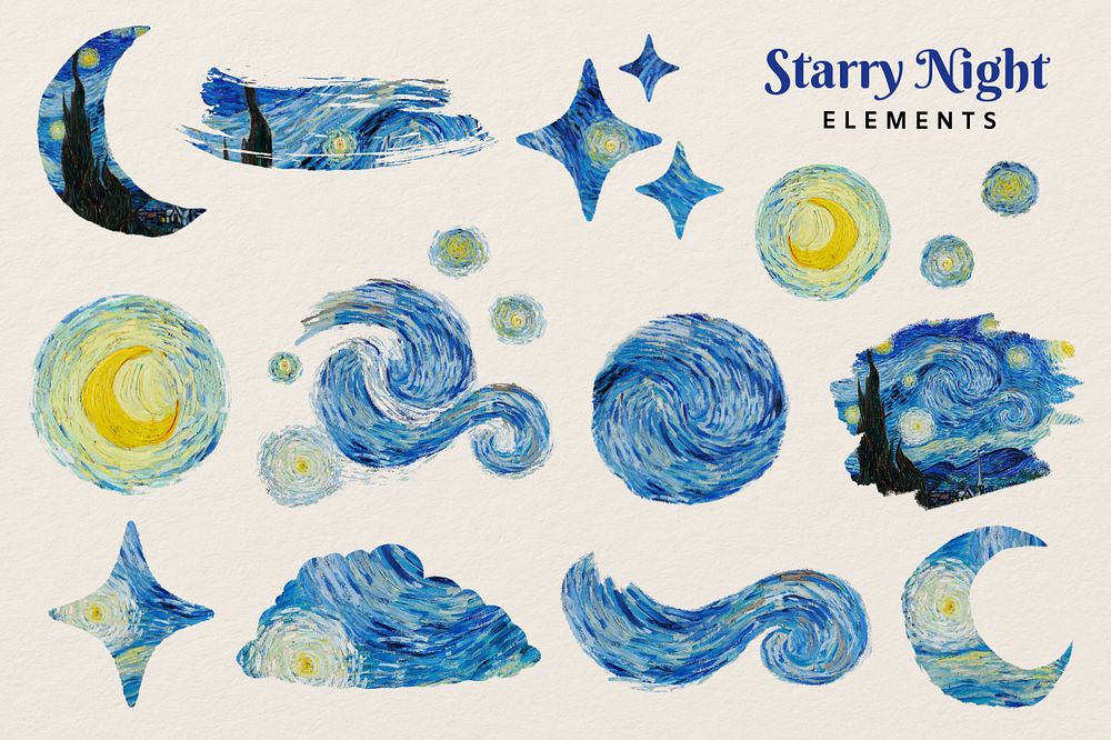 Van Gogh's Starry Night, editable clipart set, remixed by rawpixel