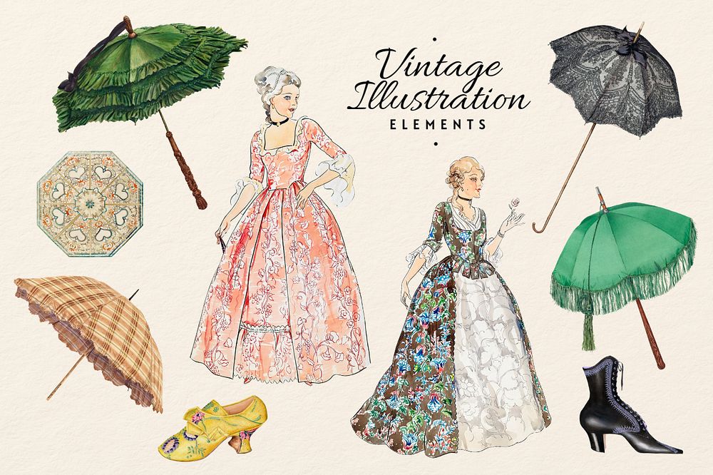 Women's vintage fashion, editable Victorian dress set, remixed by rawpixel