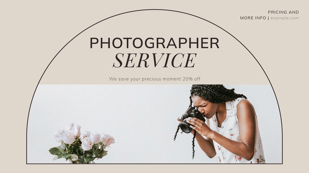 Photographer service blog banner template, editable text & design