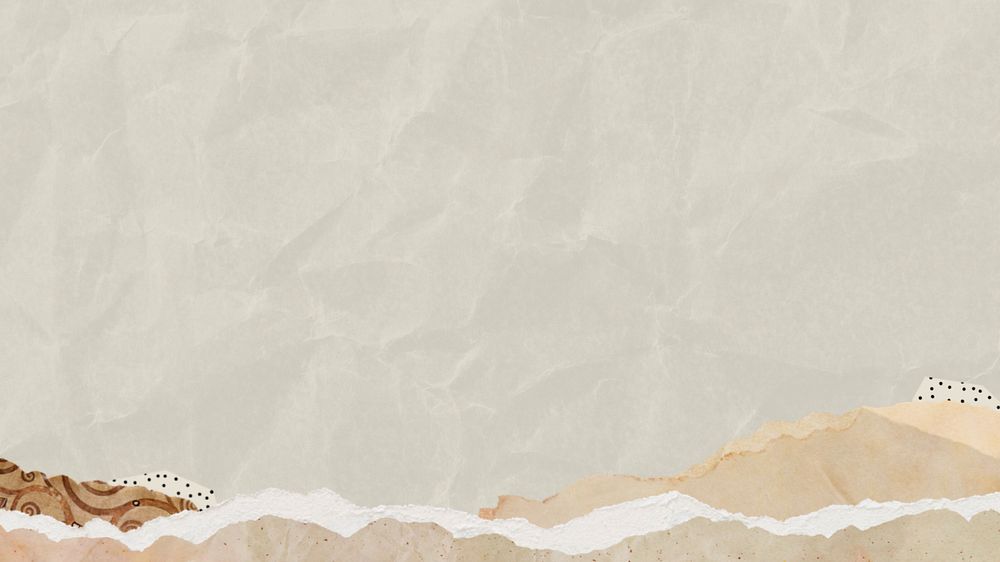 Wrinkled beige textured desktop wallpaper, editable ripped paper border design