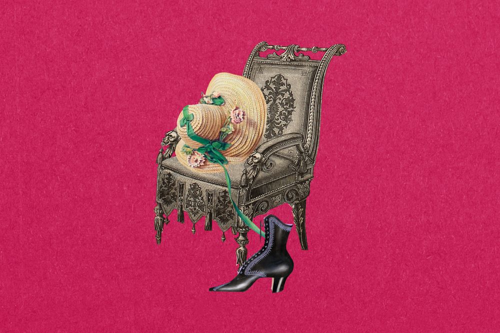 Antique chair pink background, customizable design. Famous art remixed by rawpixel.