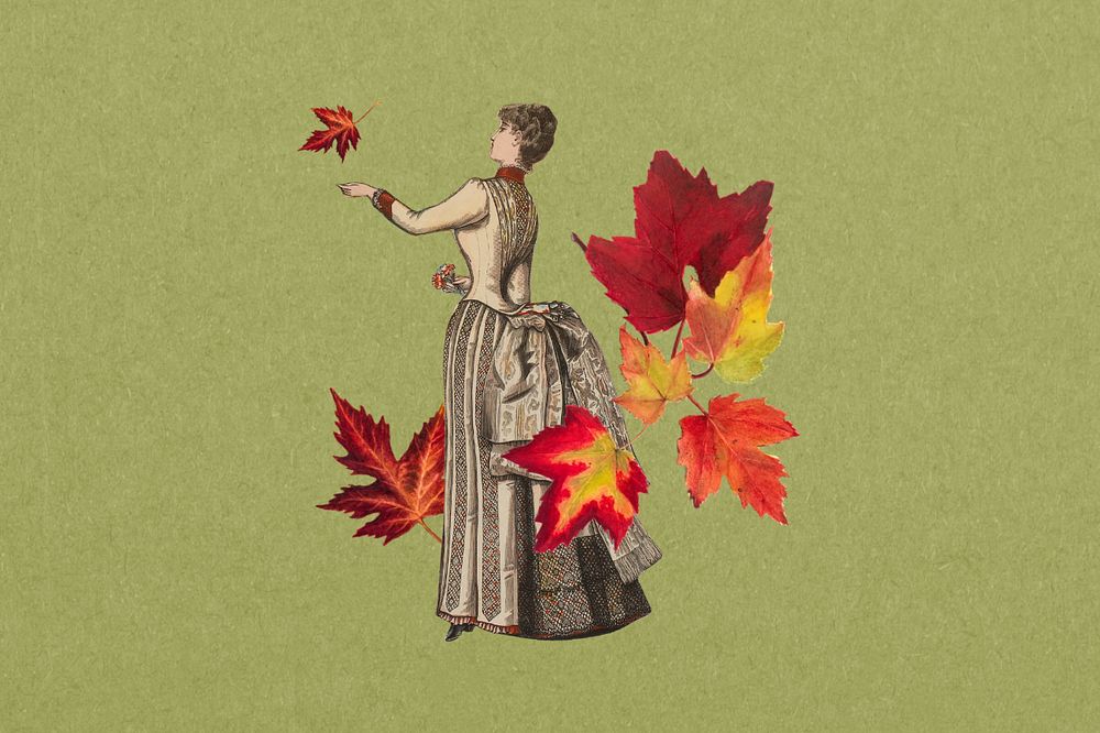 Vintage Autumn green background, customizable design. Famous art remixed by rawpixel.