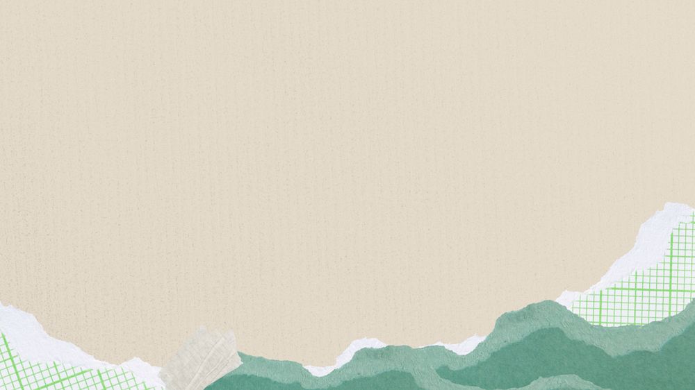 Beige computer wallpaper, editable ripped green paper border